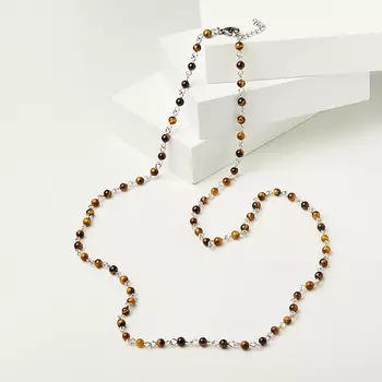 Бусы тигровый глаз (биж. сплав, сталь хир.) трансформер длинные 4 мм 73 см (+3 см)