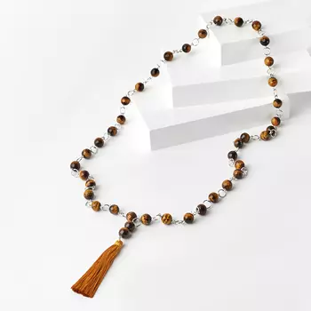 Бусы тигровый глаз (биж. сплав, текстиль) (сотуар) длинные огранка 10 мм 84 см