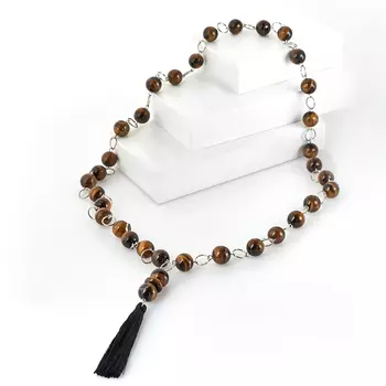 Бусы тигровый глаз (биж. сплав, текстиль) (сотуар) длинные 12 мм 80 см