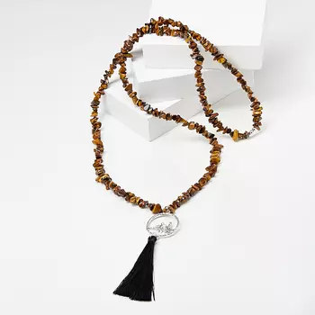 Бусы тигровый глаз (биж. сплав, текстиль) (сотуар) длинные 80 см