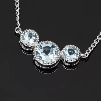 Бусы топаз голубой (серебро 925 пр. родир. бел.) (колье) огранка 44 см (+5 см)