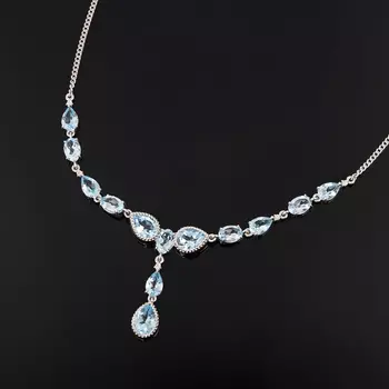 Бусы топаз голубой (серебро 925 пр. родир. бел.) (колье) огранка 48 см (+5 см)