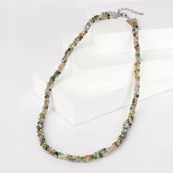Бусы турмалин зеленый (верделит), голубой (индиголит), розовый (рубеллит) (биж. сплав) огранка 3 мм 50 см (+5 см)