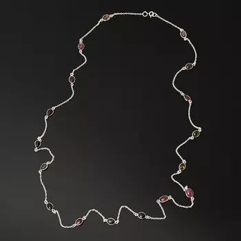 Бусы турмалин зеленый (верделит), желтый (дравит), полихромный (серебро 925 пр.) (цепочка) длинные 92 см