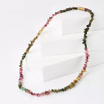 Бусы турмалин зеленый (верделит), желтый (дравит), розовый (рубеллит) (биж. сплав) 48 см