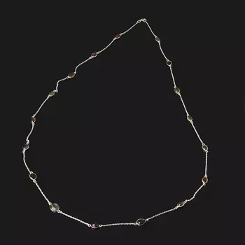 Бусы турмалин зеленый (верделит), желтый (дравит), розовый (рубеллит) (серебро 925 пр.) (цепочка) длинные 92 см