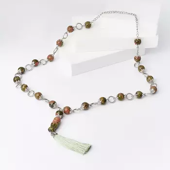 Бусы унакит (биж. сплав) (сотуар) длинные 12 мм 78 см