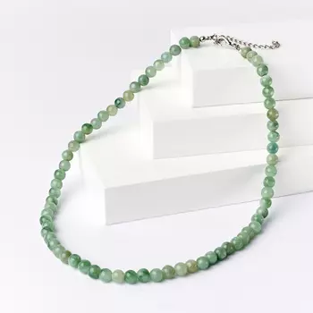 Бусы жадеит 7 мм 50 см (+7 см) (биж. сплав)