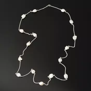 Бусы жемчуг барокко белый (серебро 925 пр.) (цепочка) длинные 92 см