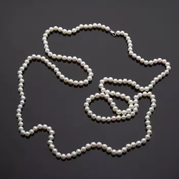 Бусы жемчуг белый (биж. сплав) длинные 7 мм 126 см