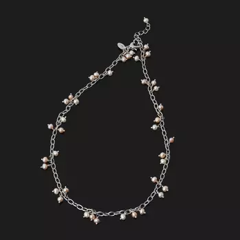 Бусы жемчуг белый, персиковый (серебро 925 пр.) 4 мм 34 см (регулируемый)