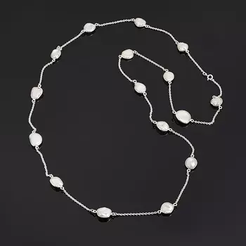 Бусы жемчуг белый (серебро 925 пр.) (цепочка) длинные 91 см