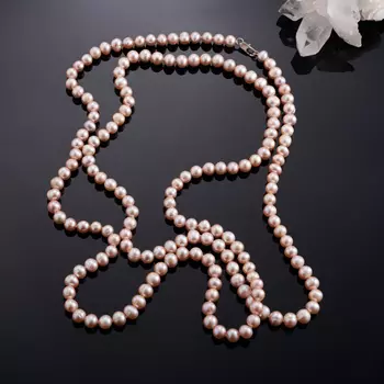 Бусы жемчуг лавандовый длинные 7 мм 118 см (биж. сплав)