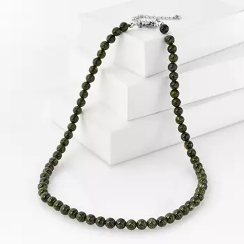 Бусы змеевик (биж. сплав, сталь хир.) 6 мм 44 см (+7 см)