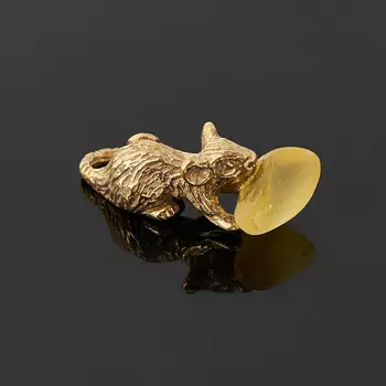 Денежный талисман янтарь пресс (латунь) (мышь кошельковая) 1,5 см