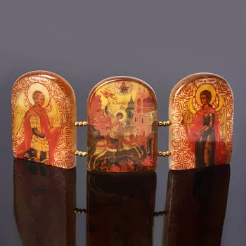 Изображение Триптих селенит Архангел Михаил, Георгий Победоносец, Архангел Гавриил 9 см