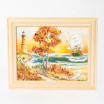 Картина Море янтарь 14х17 см