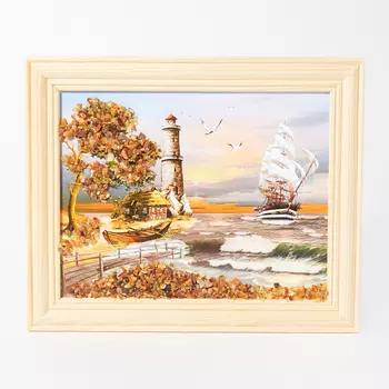 Картина Море янтарь 14х17 см