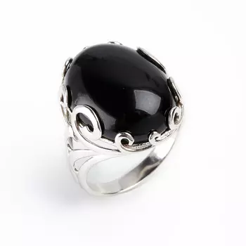 Кольцо агат черный (серебро 925 пр.) размер 17,5