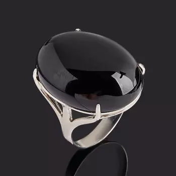 Кольцо агат черный (серебро 925 пр. родир. бел.) размер 18,5