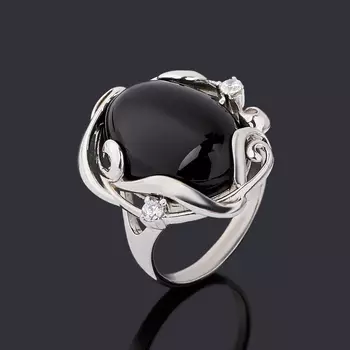 Кольцо агат черный (серебро 925 пр. родир. бел.) размер 17,5