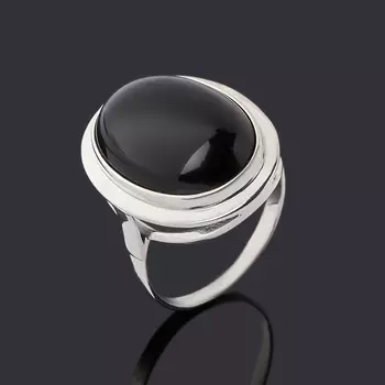 Кольцо агат черный (серебро 925 пр. родир. бел.) размер 18