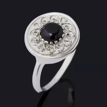 Кольцо агат черный (серебро 925 пр. родир. бел.) размер 17,5