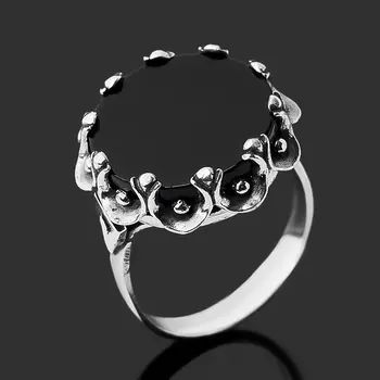 Кольцо агат черный (серебро 925 пр. оксидир.) размер 18