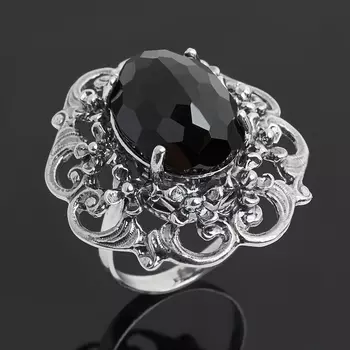 Кольцо агат черный (серебро 925 пр. оксидир.) огранка размер 18