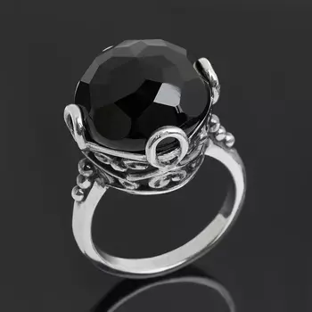 Кольцо агат черный (серебро 925 пр. оксидир.) огранка размер 18,5