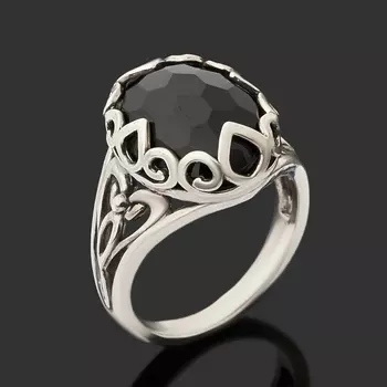 Кольцо агат черный (серебро 925 пр. оксидир.) огранка размер 18