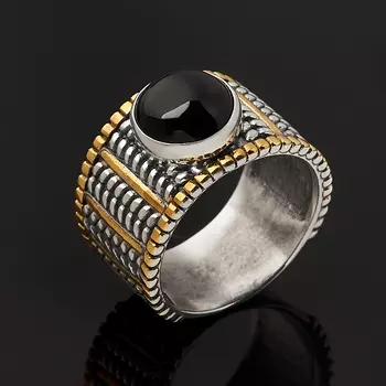 Кольцо агат черный (серебро 925 пр. оксидир. позолота) размер 18,5