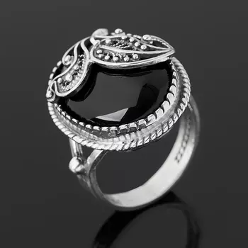 Кольцо агат черный (серебро 925 пр. оксидир.) размер 17