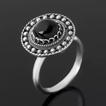 Кольцо агат черный (серебро 925 пр. оксидир.) размер 18