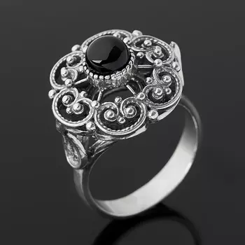 Кольцо агат черный (серебро 925 пр. оксидир.) размер 18