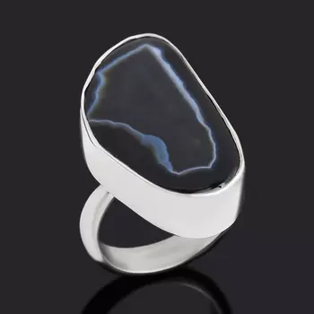 Кольцо агат черный (серебро 925 пр.) (регулируемый) размер 17,5