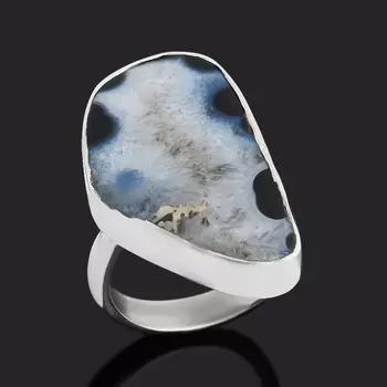 Кольцо агат черный (серебро 925 пр.) (регулируемый) размер 18