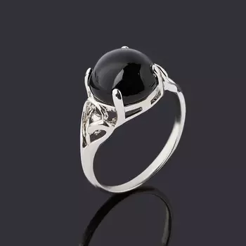 Кольцо агат черный (серебро 925 пр. родир. бел.) размер 17