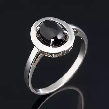 Кольцо агат черный (серебро 925 пр. родир. бел.) размер 17,5