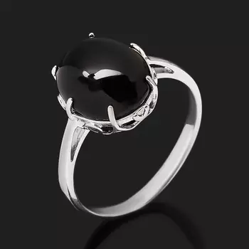 Кольцо агат черный (серебро 925 пр. родир. бел.) размер 17,5