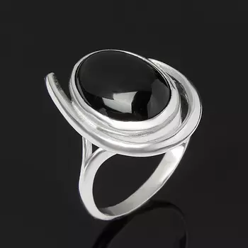 Кольцо агат черный (серебро 925 пр. родир. бел.) размер 17,5