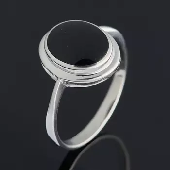 Кольцо агат черный (серебро 925 пр. родир. бел.) размер 17,5