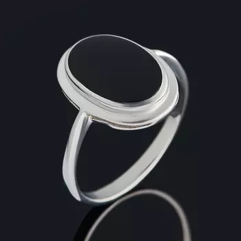 Кольцо агат черный (серебро 925 пр. родир. бел.) размер 17