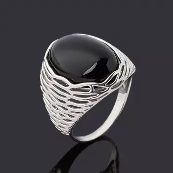 Кольцо агат черный (серебро 925 пр. родир. бел.) размер 18