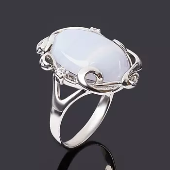 Кольцо агат голубой (серебро 925 пр. родир. бел.) размер 18