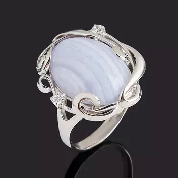 Кольцо агат голубой (серебро 925 пр. родир. бел.) размер 18,5