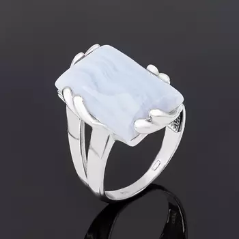 Кольцо агат голубой (серебро 925 пр. родир. бел.) размер 19