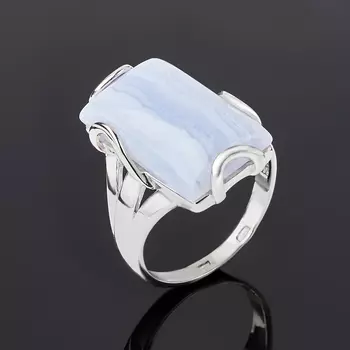 Кольцо агат голубой (серебро 925 пр. родир. бел.) размер 19