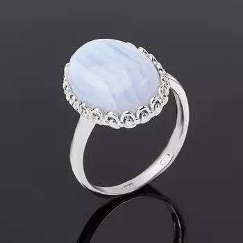 Кольцо агат голубой (серебро 925 пр. родир. бел.) размер 18,5