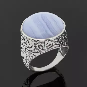 Кольцо агат голубой (серебро 925 пр. оксидир.) размер 18,5